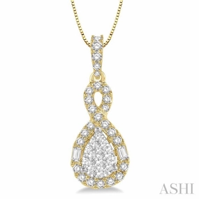 Extendable Piece 1/2 Ctw Pear Shape Lovebright Diamond Pendant in 14K Yellow and White Gold with chain
