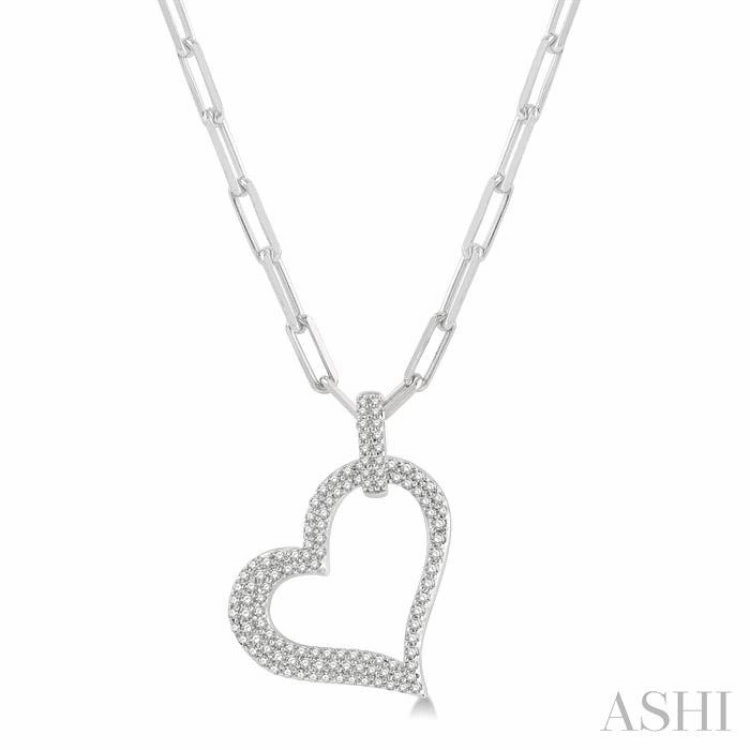 Artful Style 1/2 Ctw Reclined Heart Round Cut Diamond Pendant With Chain in 14K White Gold