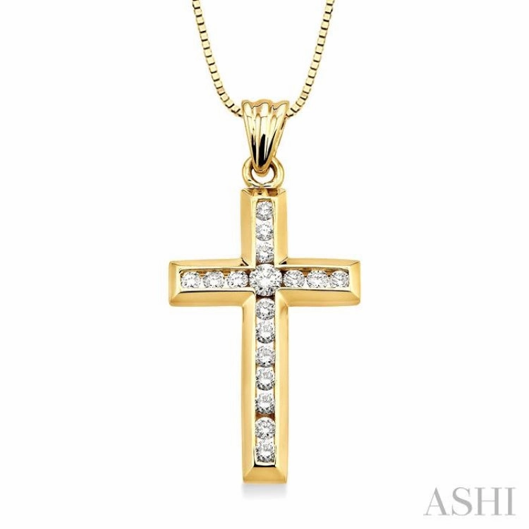 1/2 Ctw Round Cut Diamond Cross Pendant in 10K Yellow Gold with Chain Fine Present spring fashion