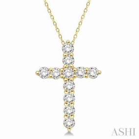 1/2 Ctw Round Cut Diamond Cross Pendant With Chain in 14K Yellow Gold Custom Adornment