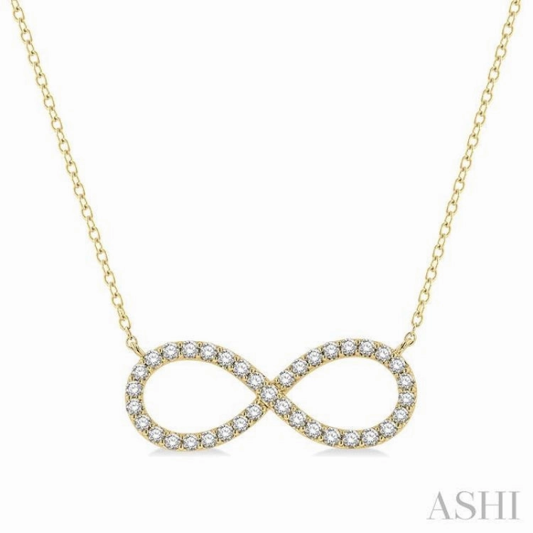 All Ages Adornment Furnishing Item 1/2 Ctw Round Cut Diamond Infinity Pendant With Chain in 14K Yellow Gold