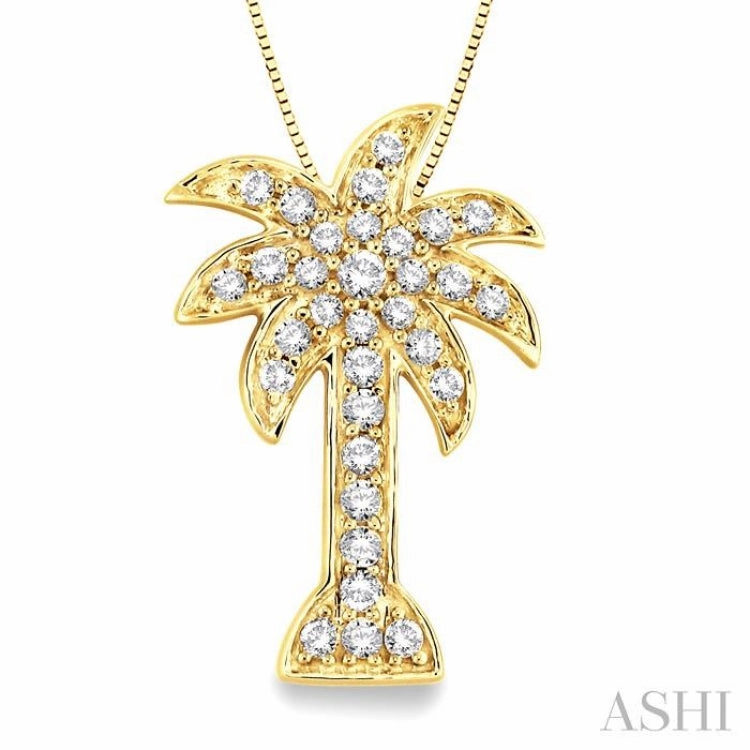 Gift Option 1/2 Ctw Round Cut Diamond Palm Tree Pendant in 14K Yellow Gold with Chain