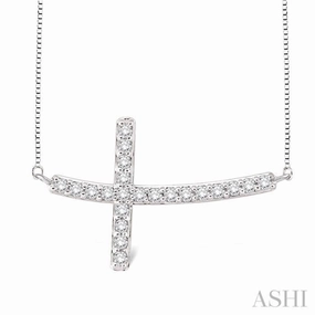 1/2 Ctw Round Cut Sideway Cross Pendant in 14K White Gold with Chain Marvelous Design High-End Ornament
