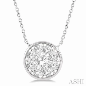Fashion Accessory Summer Mood 1/2 Ctw Round Shape Lovebright Diamond Pendant With Chain in 14K White Gold