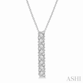 1/2 Ctw Zigzag Baguette and Round Cut Diamond Bar Pendant With Chain in 14K White Gold Daily Accent