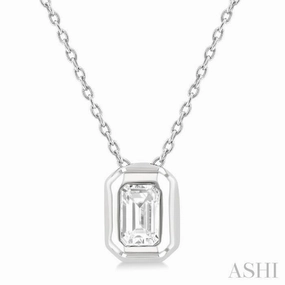 Magnificent Item 1/3 Ctw Bezel Set Emerald Cut Diamond Bubble Fashion Pendant With Chain in 14K White Gold