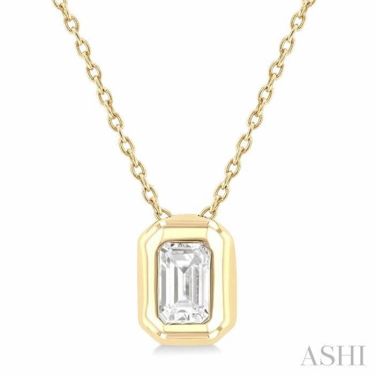 Artisan Jewelry 1/3 Ctw Bezel Set Emerald Cut Diamond Bubble Fashion Pendant With Chain in 14K Yellow Gold