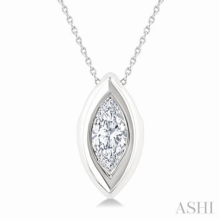 Daytime Look Artisan Accessory 1/3 Ctw Bezel Set Marquise Cut Diamond Bubble Fashion Pendant With Chain in 14K White Gold