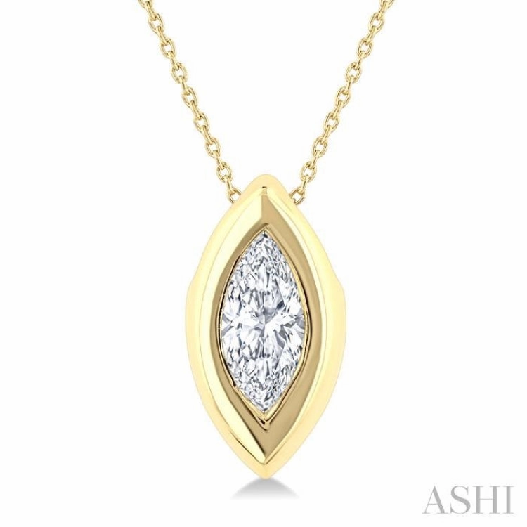 1/3 Ctw Bezel Set Marquise Cut Diamond Bubble Fashion Pendant With Chain in 14K Yellow Gold Modern feature