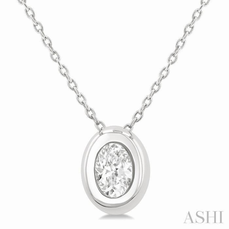 Attractive Ornament Chic Present 1/3 Ctw Bezel Set Oval Cut Diamond Bubble Fashion Pendant With Chain in 14K White Gold