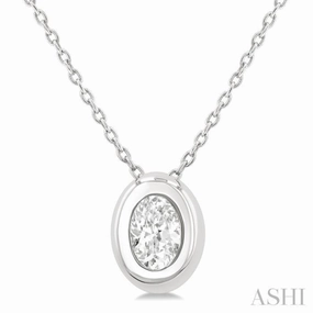 Attractive Ornament Chic Present 1/3 Ctw Bezel Set Oval Cut Diamond Bubble Fashion Pendant With Chain in 14K White Gold