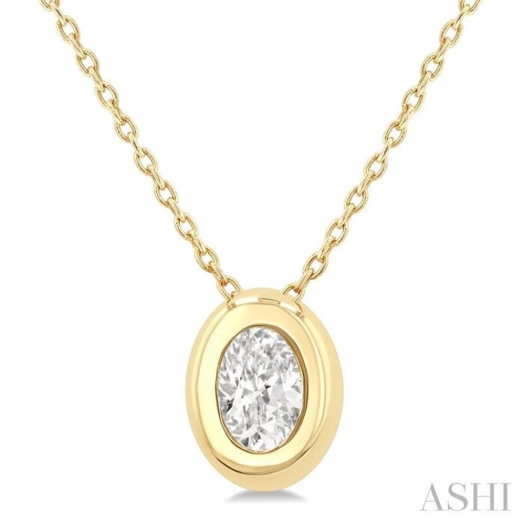 City Event 1/3 Ctw Bezel Set Oval Cut Diamond Bubble Fashion Pendant With Chain in 14K Yellow Gold