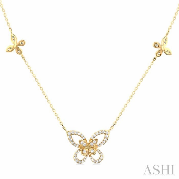 1/3 Ctw Butterfly Motif Single Cut Diamond Fashion Station Necklace in 10K Yellow Gold Vacation Travel