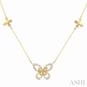1/3 Ctw Butterfly Motif Single Cut Diamond Fashion Station Necklace in 10K Yellow Gold Vacation Travel