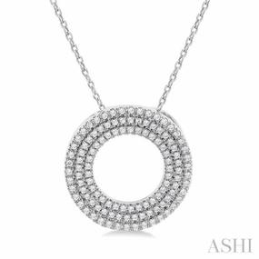 Home Accent 1/3 Ctw Circle Triple Row Round Cut Diamond Fashion Pendant With Chain in 10K White Gold