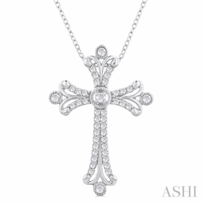 1/3 Ctw Cross Round Cut Diamond Fashion Pendant With Chain in 14K White Gold Fall Occasion Adornment