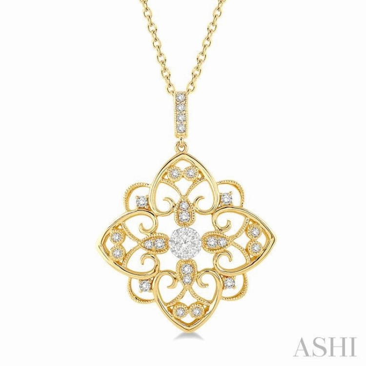 Elegant Outfit 1/3 Ctw Floral Heart Lovebright Round Cut Diamond Pendant With Chain in 14K Yellow and White Gold