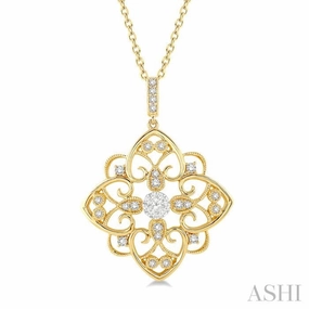 Elegant Outfit 1/3 Ctw Floral Heart Lovebright Round Cut Diamond Pendant With Chain in 14K Yellow and White Gold
