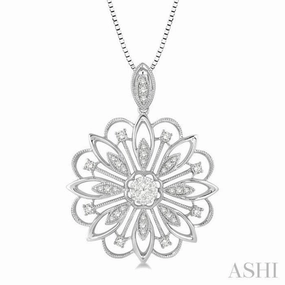 Everyday Style Common Accessory 1/3 Ctw Floral Lattice Lovebright Round Cut Diamond Pendant With Chain in 14K White Gold