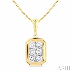 For University Multi Strand Item 1/3 Ctw Lovebright Emerald Shape Round Cut Diamond Fashion Pendant With Chain in 14K Yellow and White Gold
