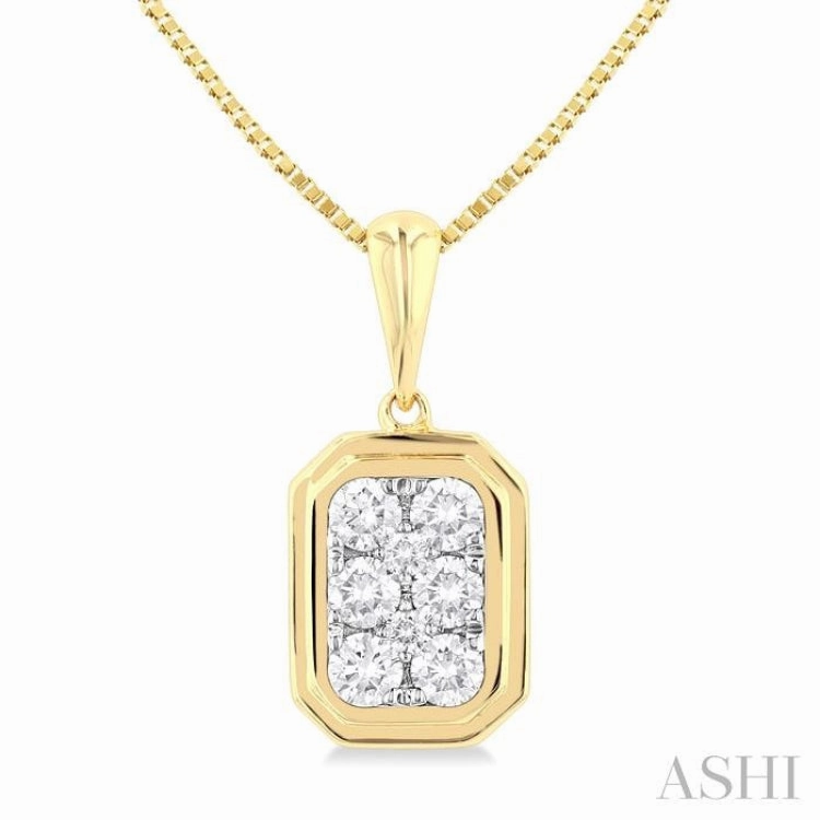 For University Multi Strand Item 1/3 Ctw Lovebright Emerald Shape Round Cut Diamond Fashion Pendant With Chain in 14K Yellow and White Gold