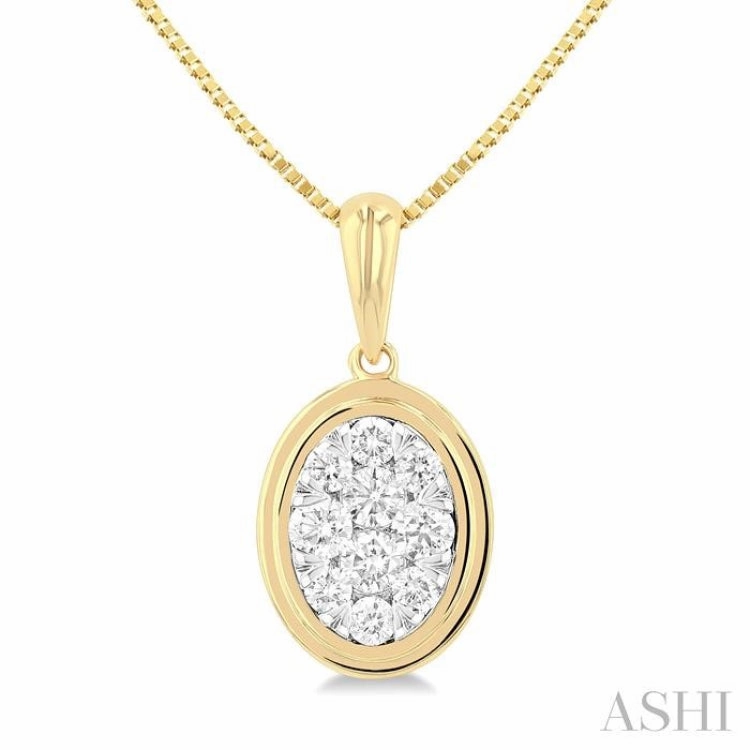 Minimal Style Friendship Gift 1/3 Ctw Lovebright Oval Shape Round Cut Diamond Fashion Pendant With Chain in 14K Yellow and White Gold