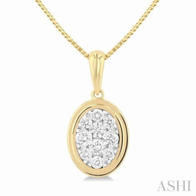 Minimal Style Friendship Gift 1/3 Ctw Lovebright Oval Shape Round Cut Diamond Fashion Pendant With Chain in 14K Yellow and White Gold
