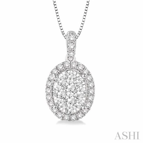 Creative Mind 1/3 Ctw Oval Shape Diamond Lovebright Pendant in 14K White Gold with Chain