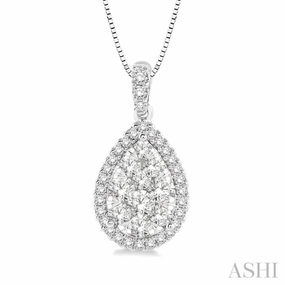 spring look 1/3 Ctw Pear Shape Diamond Lovebright Pendant in 14K White Gold with Chain