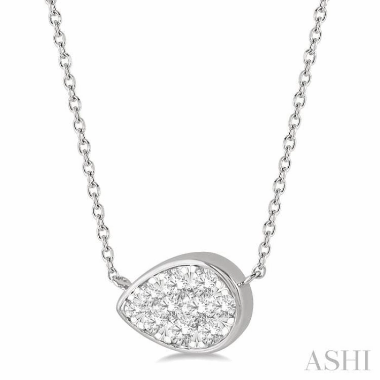 Professional Gift 1/3 Ctw Pear Shape Lovebright Diamond Pendant With Chain in 14K White Gold