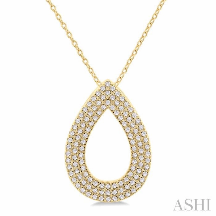 Winter Present Casual Present 1/3 Ctw Pear Shape Triple Row Round Cut Diamond Fashion Pendant With Chain in 10K Yellow Gold