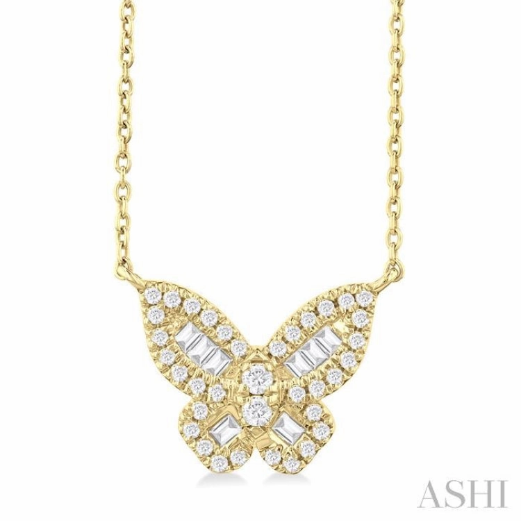 1/3 Ctw Petite Butterfly Baguette and Round Cut Diamond Fashion Pendant With Chain in 14K Yellow Gold Great Adornment fresh start