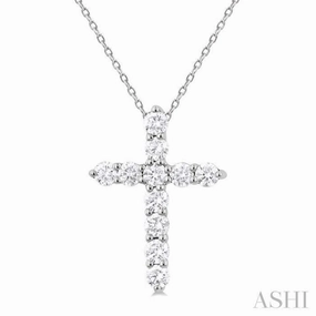 1/3 Ctw Round Cut Diamond Cross Pendant With Chain in 14K White Gold Glittering Item Magnificent Gift