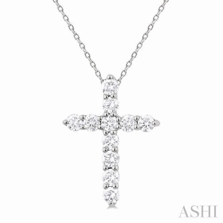 1/3 Ctw Round Cut Diamond Cross Pendant With Chain in 14K White Gold Glittering Item Magnificent Gift