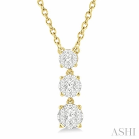 Artistic Style Minimalist Design 1/3 Ctw Round Cut Lovebright Diamond Layered Pendant With Chain in 14K Yellow Gold