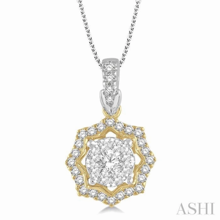 1/3 Ctw Star Lattice Lovebright Round Cut Diamond Pendant With Chain in 14K White and Yellow Gold Adult Chain Accessory
