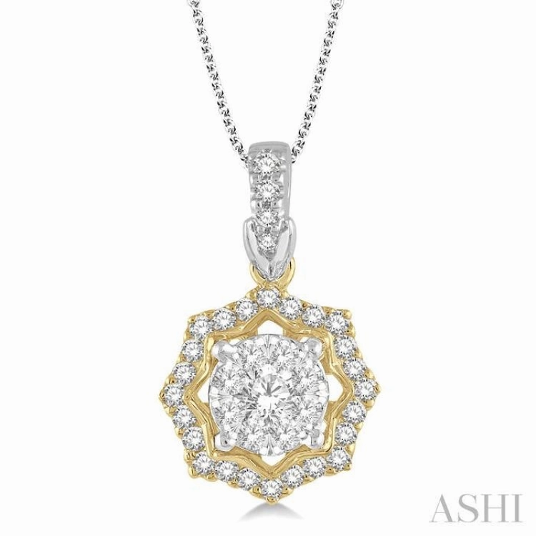 1/3 Ctw Star Lattice Lovebright Round Cut Diamond Pendant With Chain in 14K White and Yellow Gold Displaying Piece