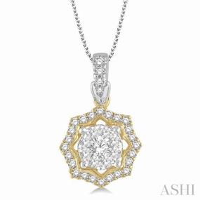 1/3 Ctw Star Lattice Lovebright Round Cut Diamond Pendant With Chain in 14K White and Yellow Gold Displaying Piece