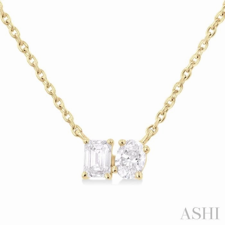 1/3 Ctw Toi Et Moi Octagon and Oval Cut Diamond Pendant With Chain in 14K Yellow Gold Travel Style elegant design