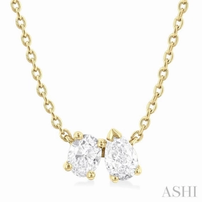 Excellent Style 1/3 Ctw Toi Et Moi Oval and Pear Cut Diamond Pendant With Chain in 14K Yellow Gold