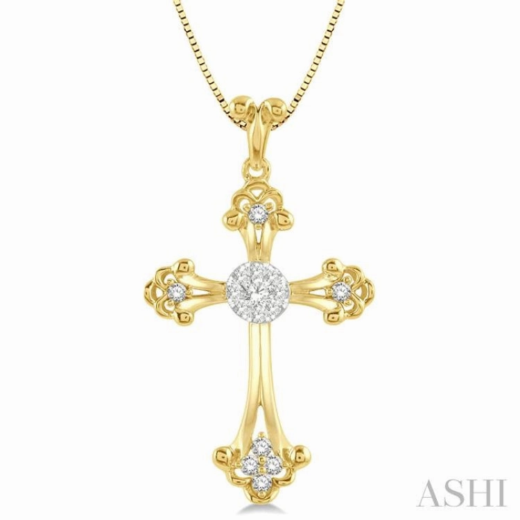 Minimalist Design 1/4 Ctw Art Deco Lovebright Round Cut Diamond Cross Pendant in 14K Yellow and White Gold with chain