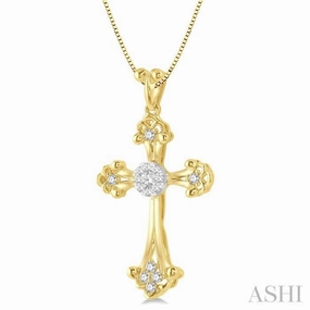 Chic Accessory 1/4 Ctw Art Deco Lovebright Round Cut Diamond Cross Pendant in 14K Yellow and White Gold with chain