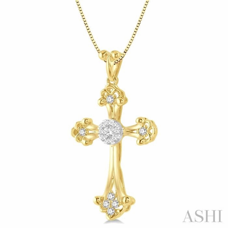 Chic Accessory 1/4 Ctw Art Deco Lovebright Round Cut Diamond Cross Pendant in 14K Yellow and White Gold with chain