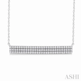 Personal expression 1/4 Ctw Bar Triple Row Round Cut Diamond Necklace in 10K White Gold