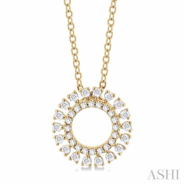 1/4 Ctw Circle Round Cut Diamond Fashion Pendant With Chain in 10K Yellow Gold Unique Flair Trend Setter
