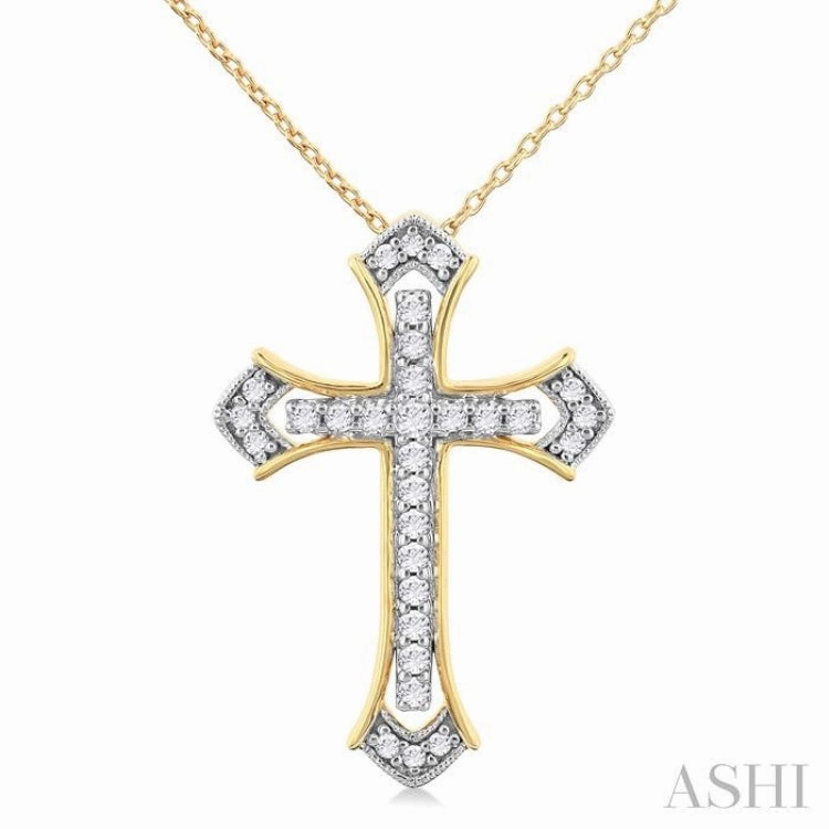 1/4 Ctw Cross Round Cut Diamond Fashion Pendant With Chain in 14K Yellow and White Gold Fashion Edge Classic Fit