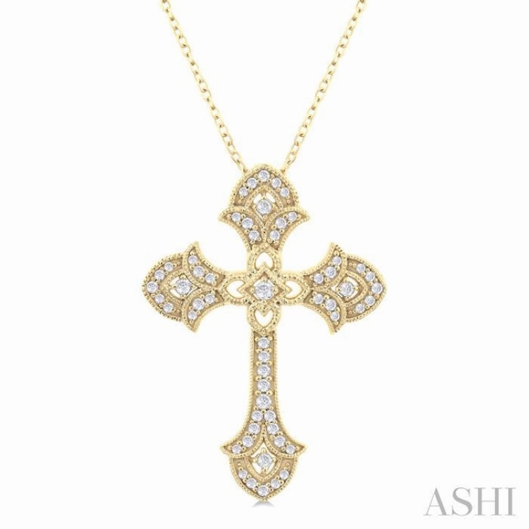 Minimalist Adornment 1/4 Ctw Cross Round Cut Diamond Fashion Pendant With Chain in 14K Yellow Gold