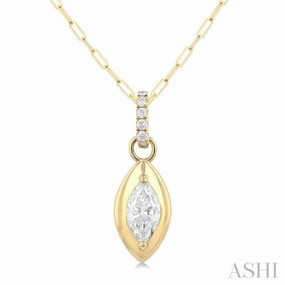 Chic Edge Distinctive Adornment 1/4 Ctw Dome Marquise and Round Cut Diamond Fashion Pendant With Paper Clip Chain in 14K Yellow Gold