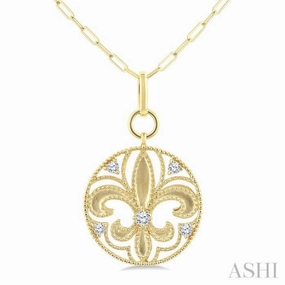 Confidence Boosting Accessory Beach Adornment 1/4 Ctw Fleur De Lis Round Cut Diamond Fashion Medallion Pendant With Chain in 14K Yellow Gold