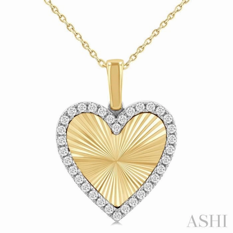 Gender Neutral Jewelry 1/4 Ctw Fluted Texture Heart Round Cut Diamond Fashion Pendant With Chain in 10K Yellow and White Gold